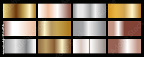 Collection of gold silver bronze and rose gold gradient texture background vector eps 10