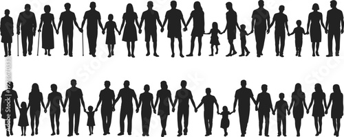 People silhouettes, family icons, community figures, generational diversity artwork, unity illustration, group vector collection, togetherness design elements, inclusive graphics, social pattern