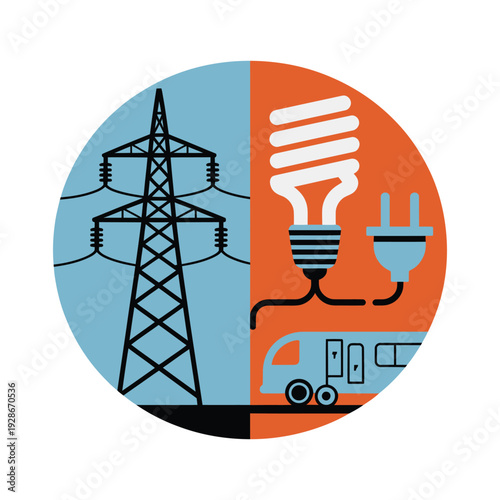 Electricity grid structure connects to energy saving bulb.