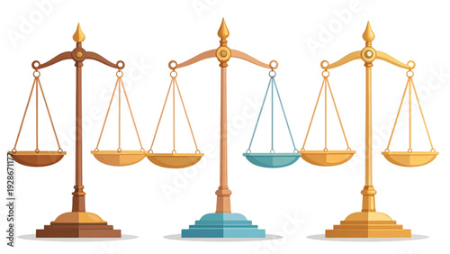 Classic Justice Scales Vector Set – Traditional Court Balance Symbols Collection in Flat Color Style