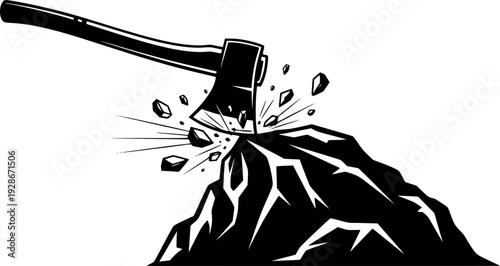 Silhouette of a pickaxe breaking rock, symbolizing mining and hard work
