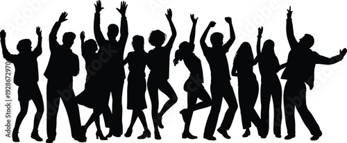 Dancing silhouettes, celebration figures, joyful icons, party artwork, cultural event illustration, group vector collection, unity design elements, festive graphics, social gathering pattern