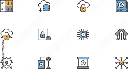Flat design security and technology icons set for ui and infographics Vector
