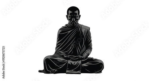 A serene monk sitting in meditation on a plain background