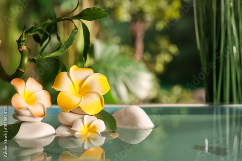 Lake with spa stones and be...