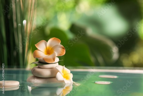 Lake with spa stones and be...
