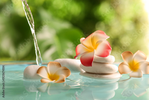 Lake with spa stones and be...