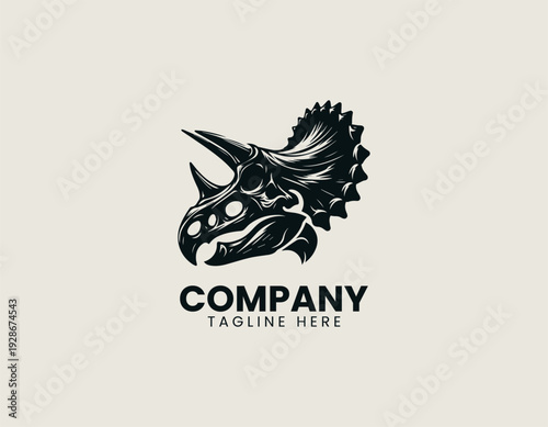 Triceratops dinosaur skull logo in clean modern vector illustration style