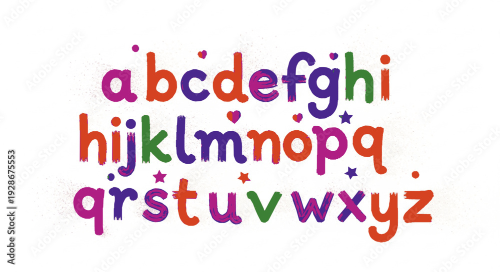 Obraz premium Colorful alphabet letters with stars on white background for kids learning