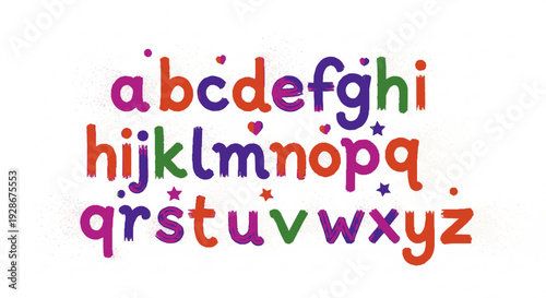 Colorful alphabet letters with stars on white background for kids learning