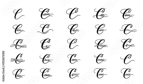 Elegant Script Letter C Logo Collection with Luxury Monogram Branding Icons Isolated on White Background