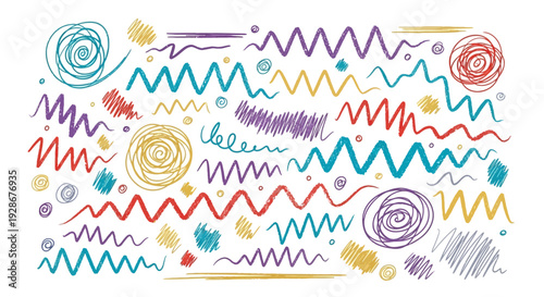 Colorful abstract scribbles and squiggles for creative background design elements