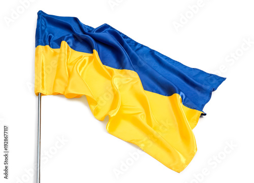 Ukrainian flag on white bac...