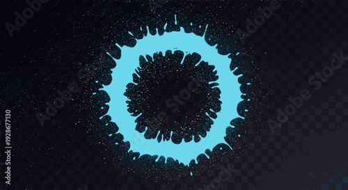 Glowing blue circular design with dark textured background and central abstract pattern