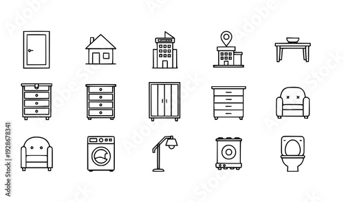 Modern Thin Stroke Home and Restaurant Interior Outline Icon Pack