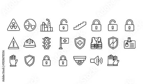 Modern Thin Stroke Workplace Safety and Security Outline Icon Pack