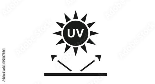 This vector illustration depicts a bold black sun icon with 'UV' text, symbolizing ultraviolet light reflection and protection, ideal for safety and health graphics.