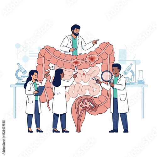 Medical Team Researches Colon Health and Digestive Diseases in Laboratory Setting