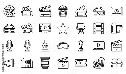 Set of 30 film and video icons vector