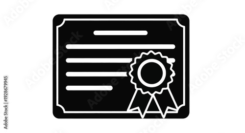 Professional vector graphic illustration of an official achievement certificate or diploma with a decorative seal and ribbon design, symbolizing quality, award, and recognition.