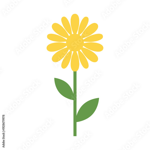 Simple yellow flower with green stem and leaves.