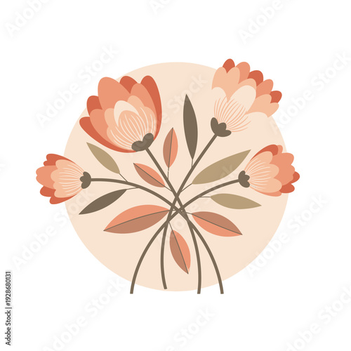 Stylized floral bouquet with warm color palette and simple shapes.