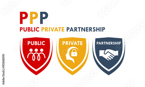 Public Private Partnership (PPP) logo featuring people, security lock, and handshake icons representing collaboration between government and private sectors for development.
