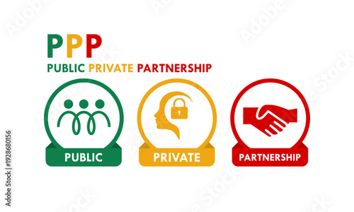 Public Private Partnership (PPP) logo featuring people, security lock, and handshake icons representing collaboration between government and private sectors for development.
