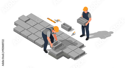 Construction Workers Laying Paving Stones.