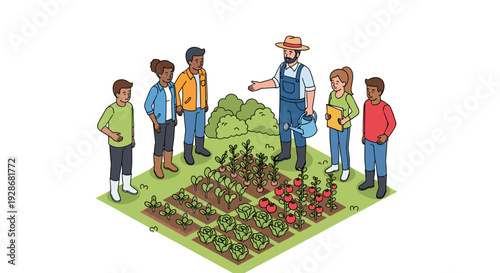 Farmer Teaching Children About Gardening Techniques.