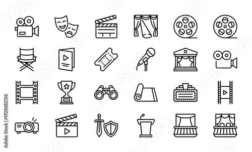 Set of 25 film and cinema icons vector