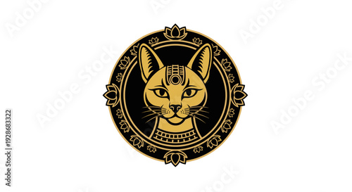 Ancient Egyptian Cat Emblem Golden Illustration.