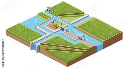 3D Model of Water Park with Pools and Slides.