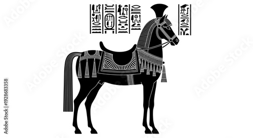 Black and White Horse Illustration with Rider.
