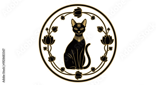 Illustration of a Black Cat in Circle.