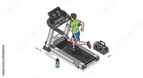 Man Running on Treadmill in Gym.