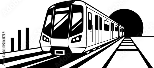 Modern Metro Subway Train Vector - Underground Transit System with Platform and Tunnel Line Illustration
