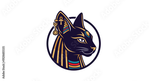 Ancient Egyptian Cat Illustration Profile View.