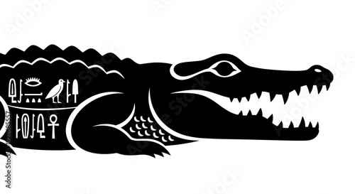 Black Crocodile with Ancient Egyptian Hieroglyphics.
