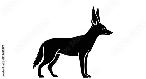Black Silhouette of a Fennec Fox Standing.