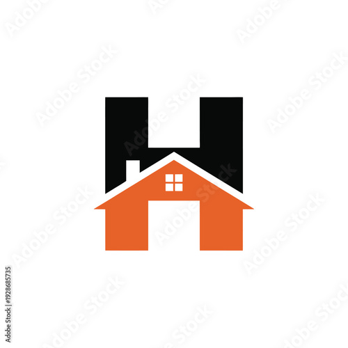 The letter H is creatively designed to resemble a house, signifying real estate or home construction services.