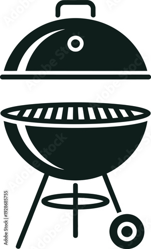 Barbecue Grill Icon with Lid Open Outdoor Cooking Equipment Summer BBQ Vector