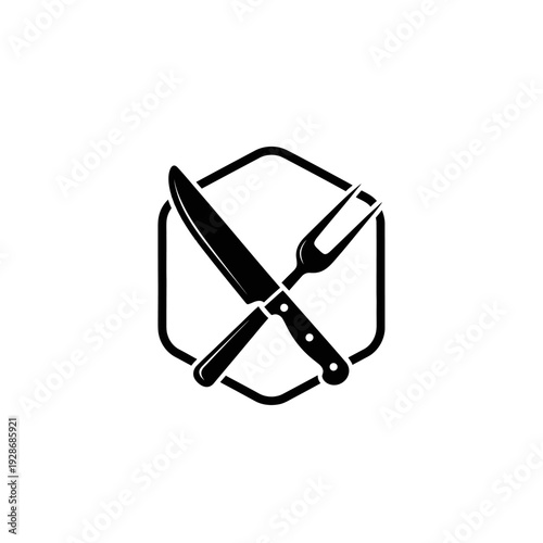 Crossed Knife and Fork Emblem for Culinary Arts and Food Service.
