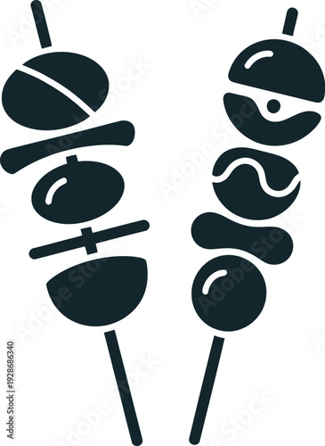Skewers with Food Items Vector Icon Street Food Appetizer Illustration Barbecue Snack Symbol