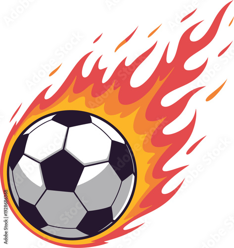 Soccer Ball on Fire Vector Illustration. Dynamic Motion and Speed Concept. Sports Game Element