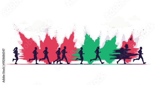 People jogging in front of abstract italian flag colors background