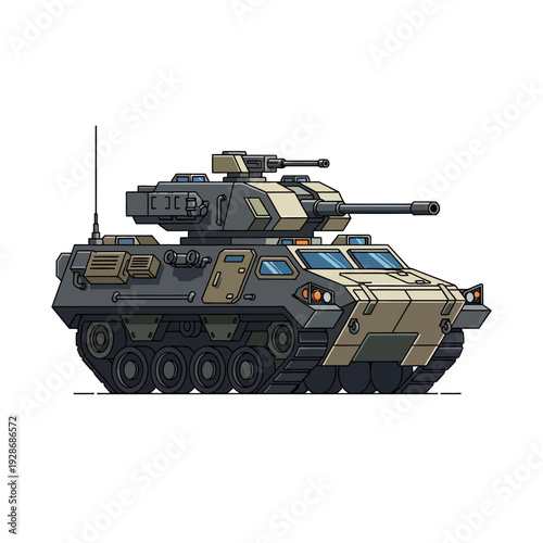 Modern Armored Combat Vehicle with Cannon and Machine Gun, Military Vehicle Illustration