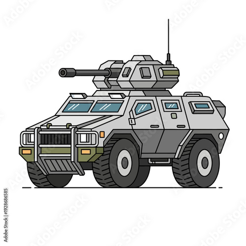 Modern Armored Personnel Carrier Vehicle with Turret and Cannon