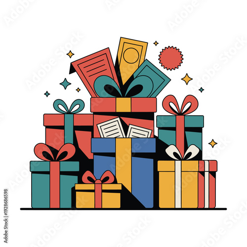 A vibrant collection of wrapped gift boxes symbolizes celebration and giving.