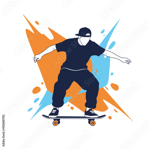 Dynamic Skateboarder Urban Art with Vibrant Splashes